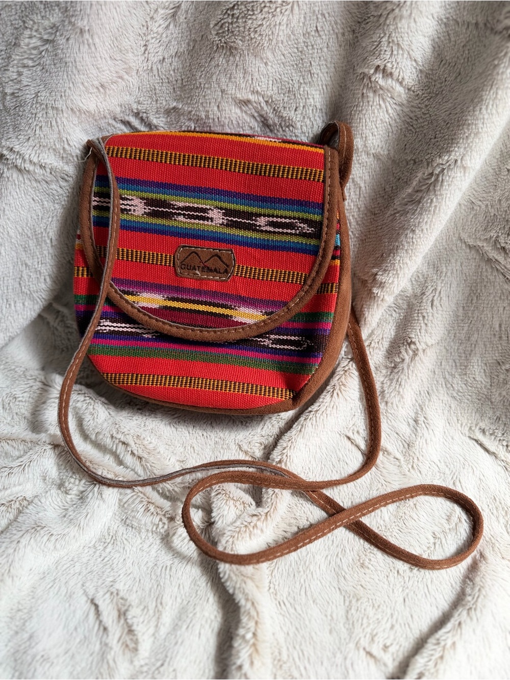 Woven Crossbody Bag in Red and Brown Trim